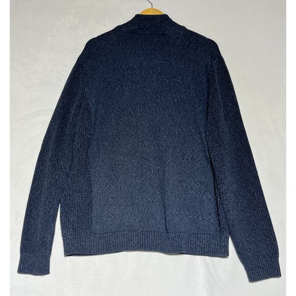 Daniel Hecter Cardigan Sweater Mens XL Blue Heathered Zip Up Mock Collar Pockets - Picture 2 of 13